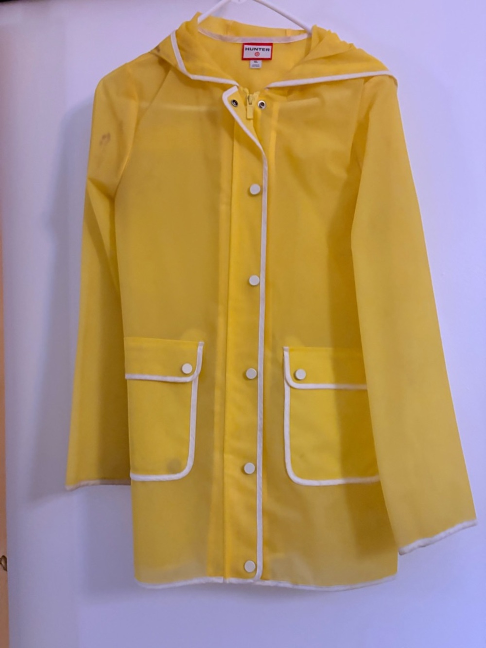 Hunter Yellow Hooded Rain Jacket with White Trim